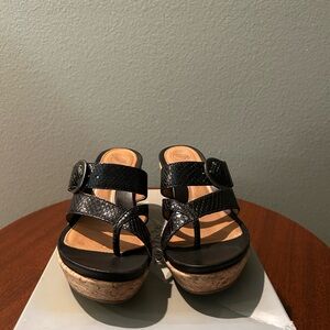 Nurture Black Strappy Wedge Sandals